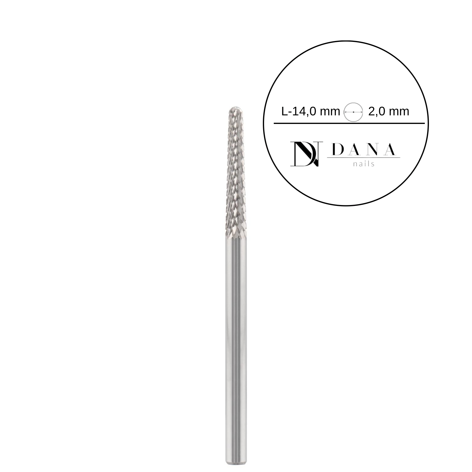 Dana Nails, Tungsten carbide bit "cone", red, L-14,0 mm., Ø2,0 mm