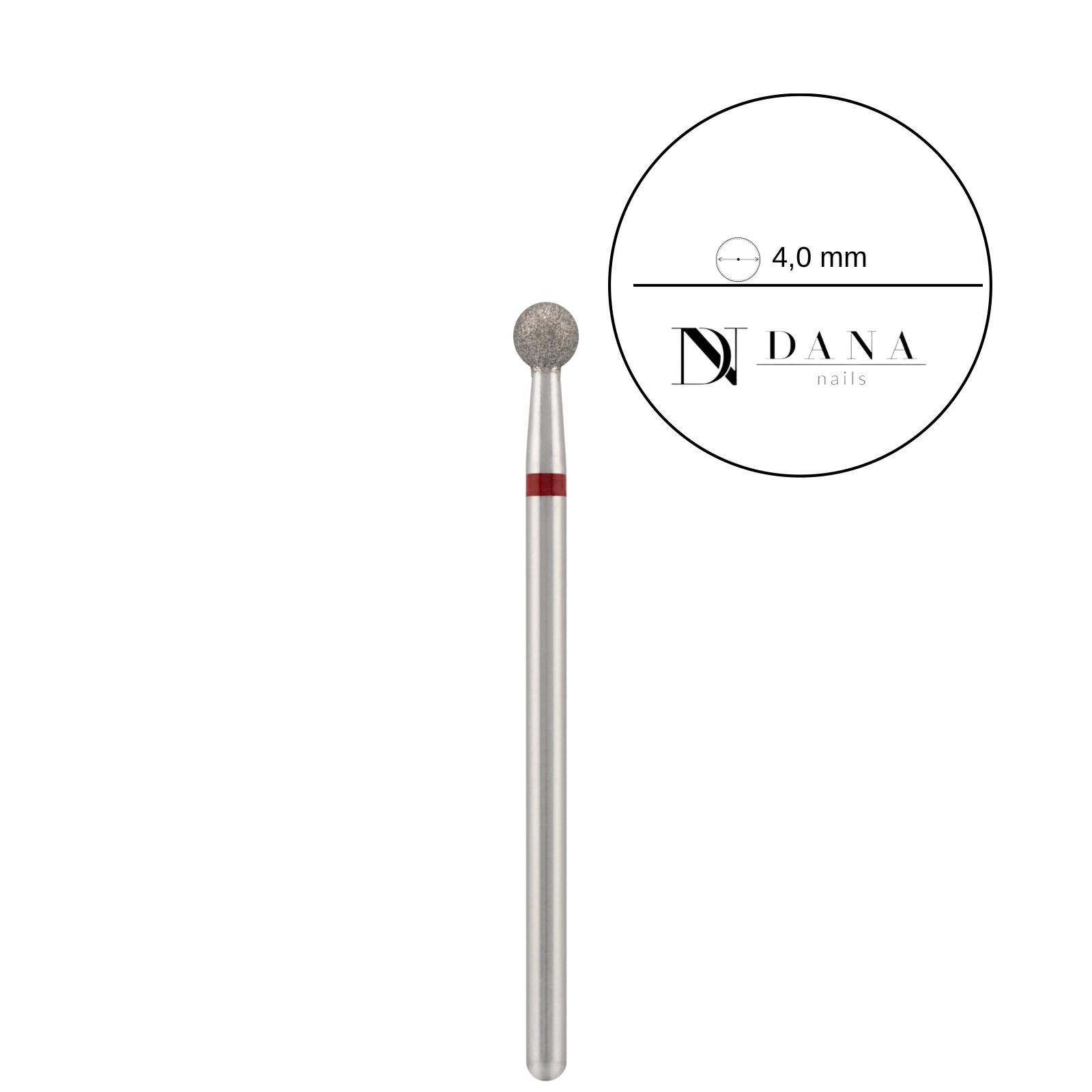 Dana Nails, Diamond bit "ball" red, Ø4,0 mm.