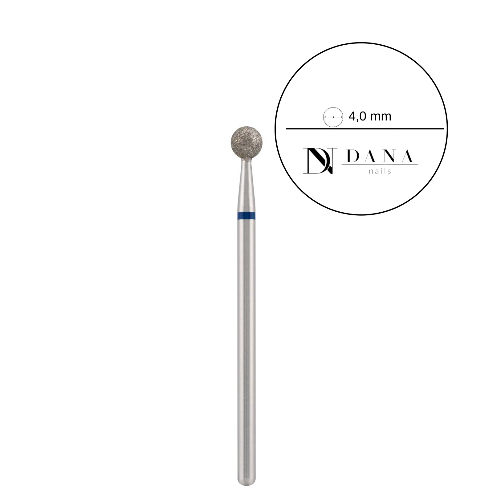 Dana Nails, Diamond bit "ball" blue, Ø4,0 mm.