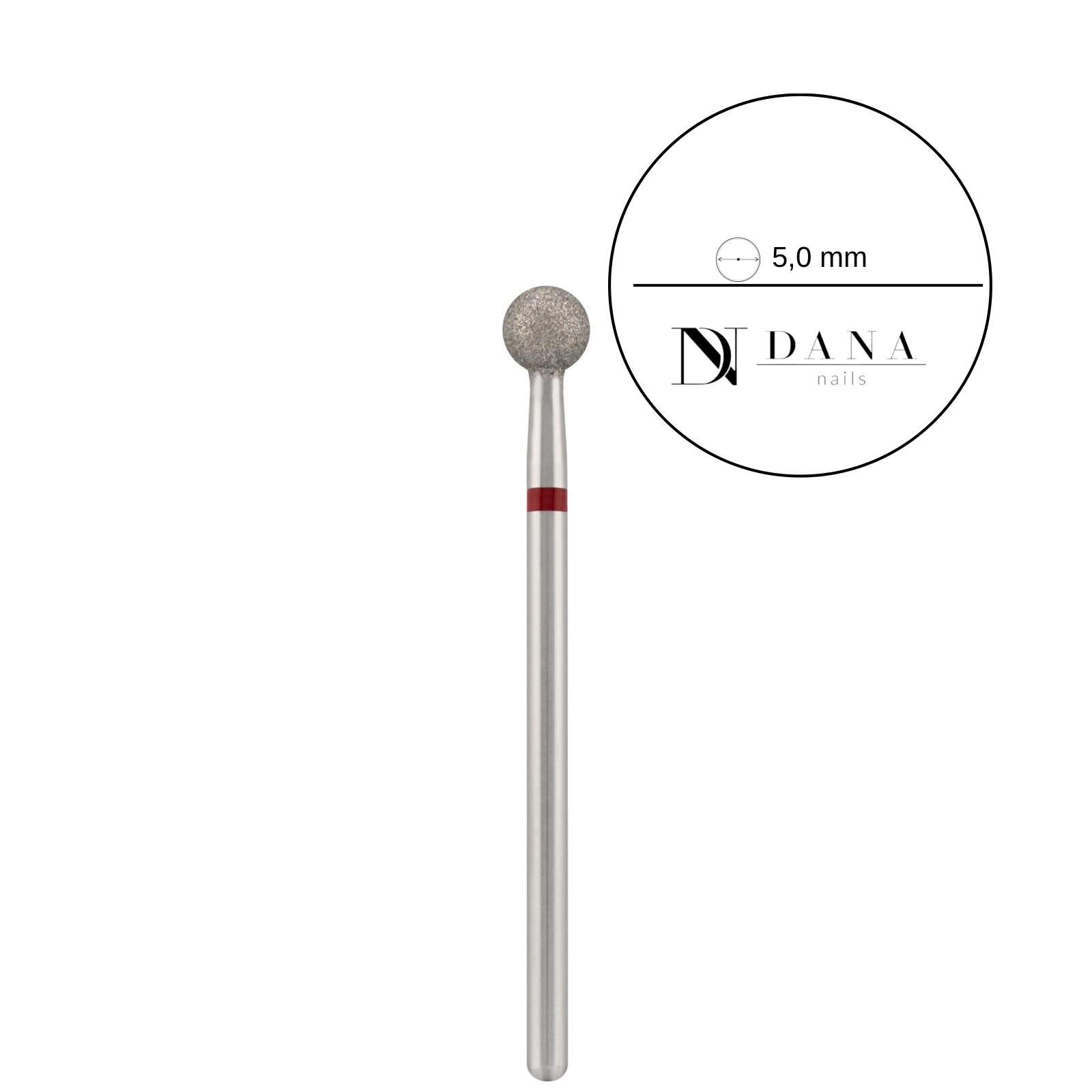 Dana Nails, Diamond bit "ball" red, Ø5,0 mm.
