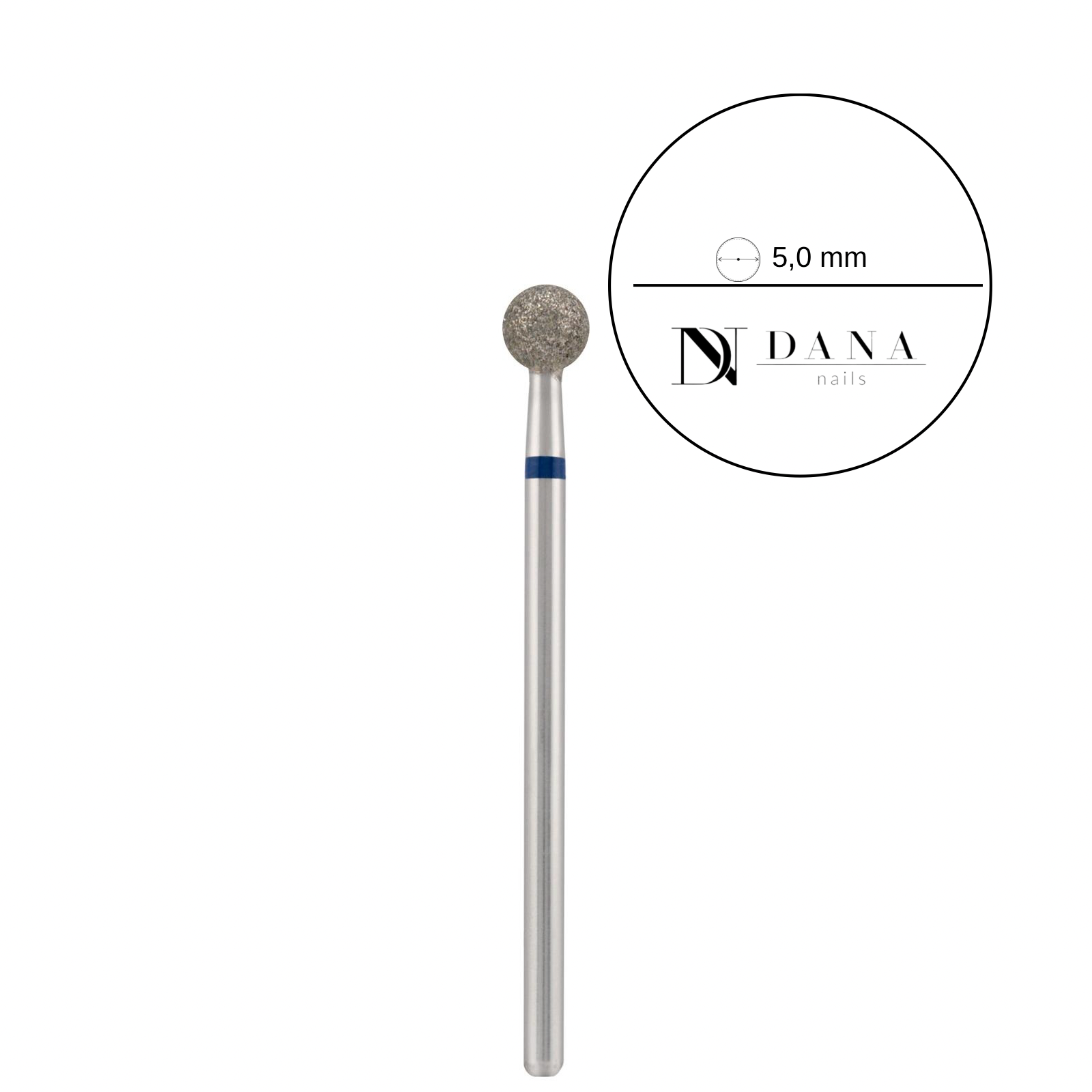 Dana Nails, Diamond bit "ball" blue, Ø5,0 mm.